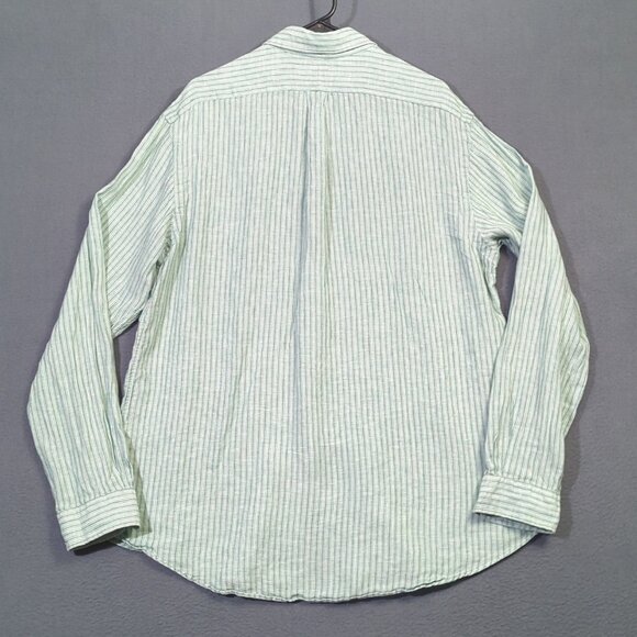 Ralph Lauren Shirt Men's XL Green Striped Linen Custom Fit Long Sleeve Button Up - Picture 8 of 10